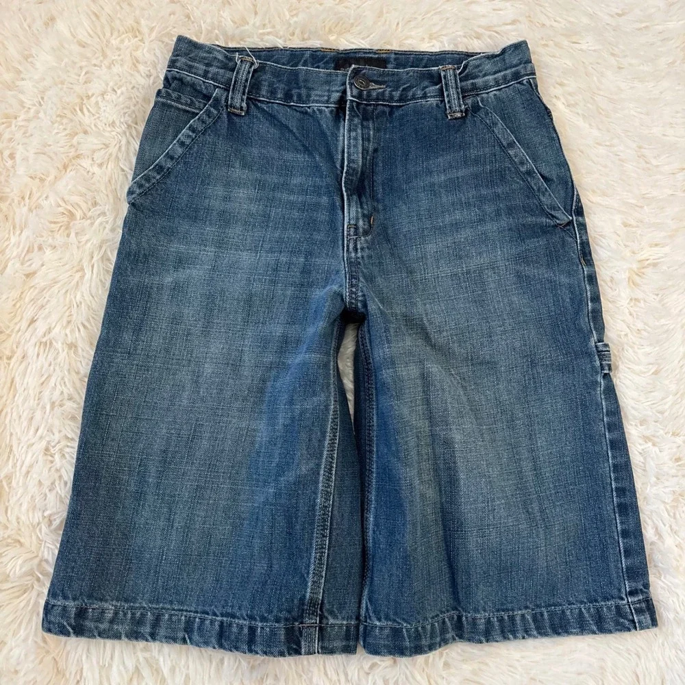 Old Navy Denim Carpenter Shorts Boys 16 Medium Wash Blue Utility Jeans 27 Waist